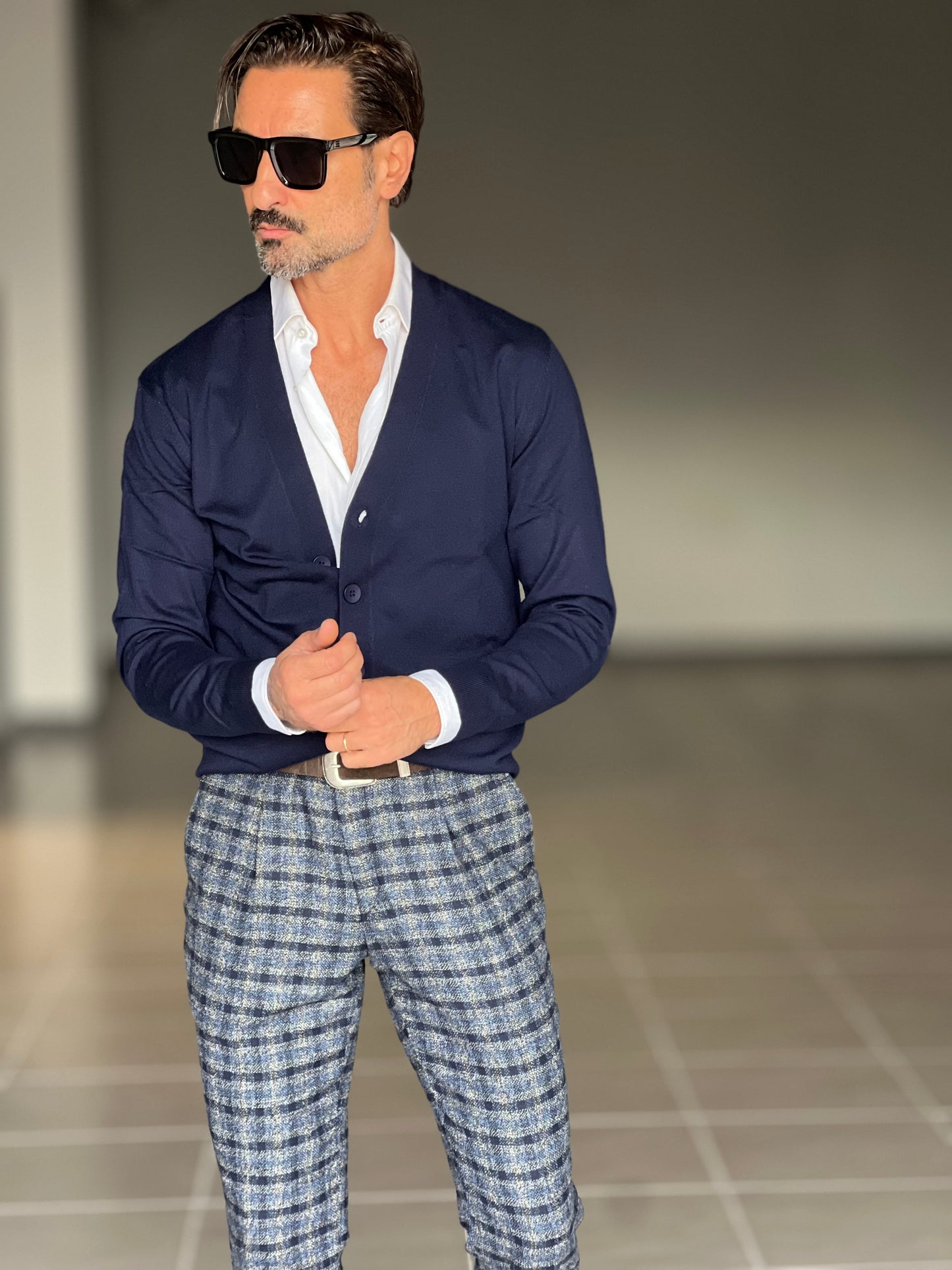 CARDIGAN BLU RASATO 2 FILI SOTTOGIACCA