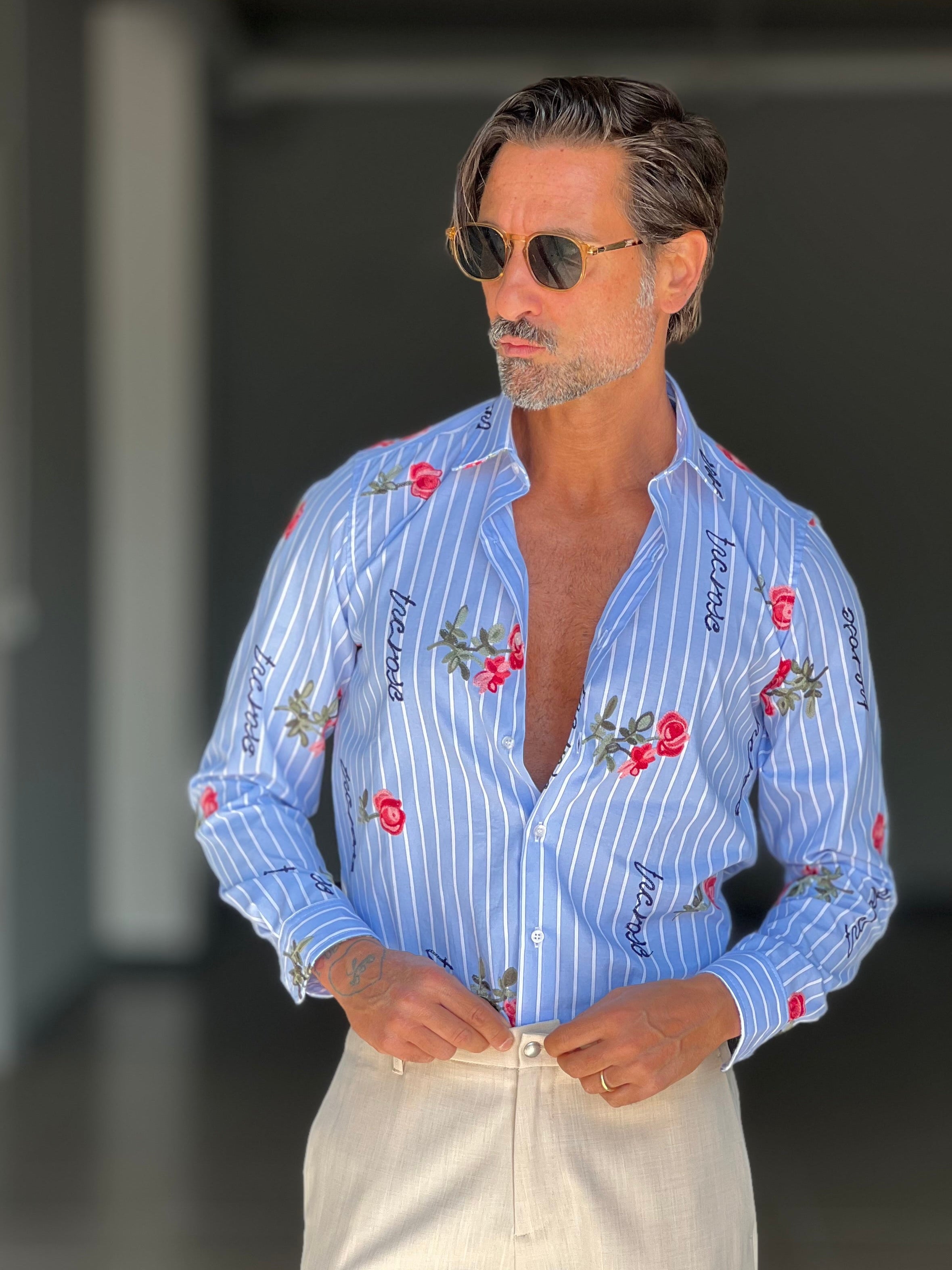 *CAMICIA  BACCHETTA LARGA STAMPA E RICAMO 0067