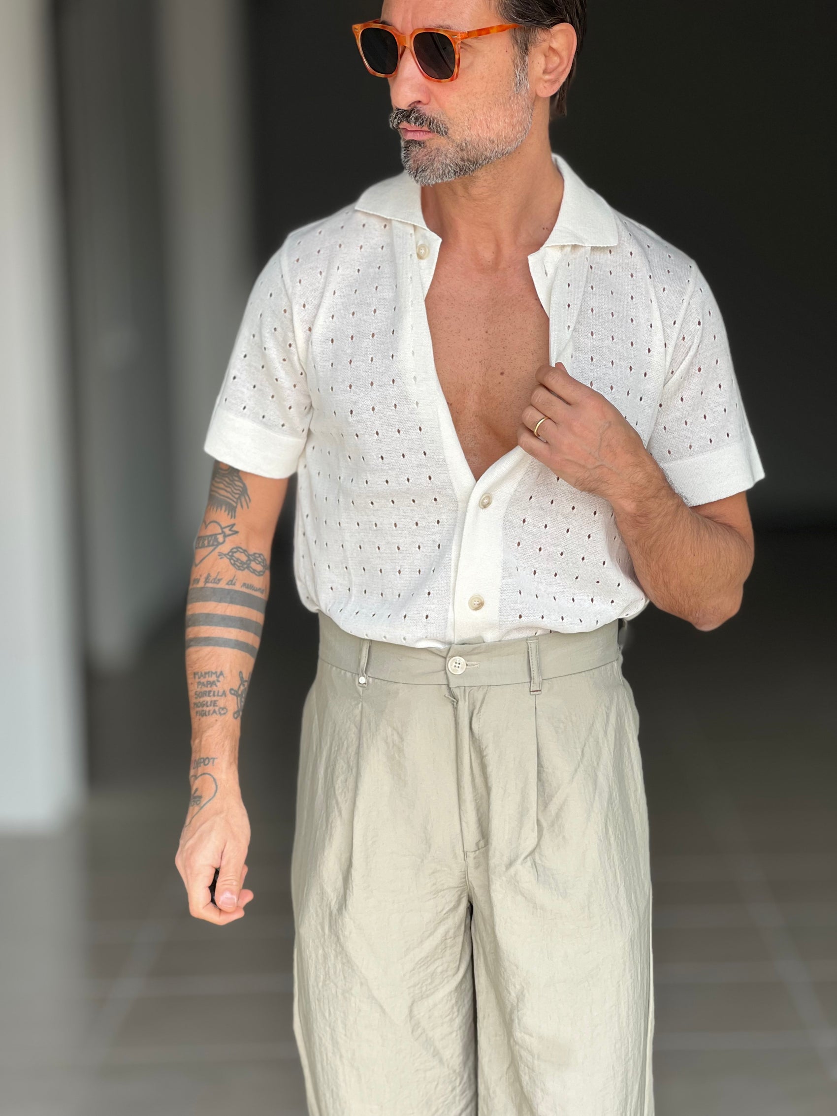 WHITE VISCOSE TROUSERS WITH REGULAR BOTTOM