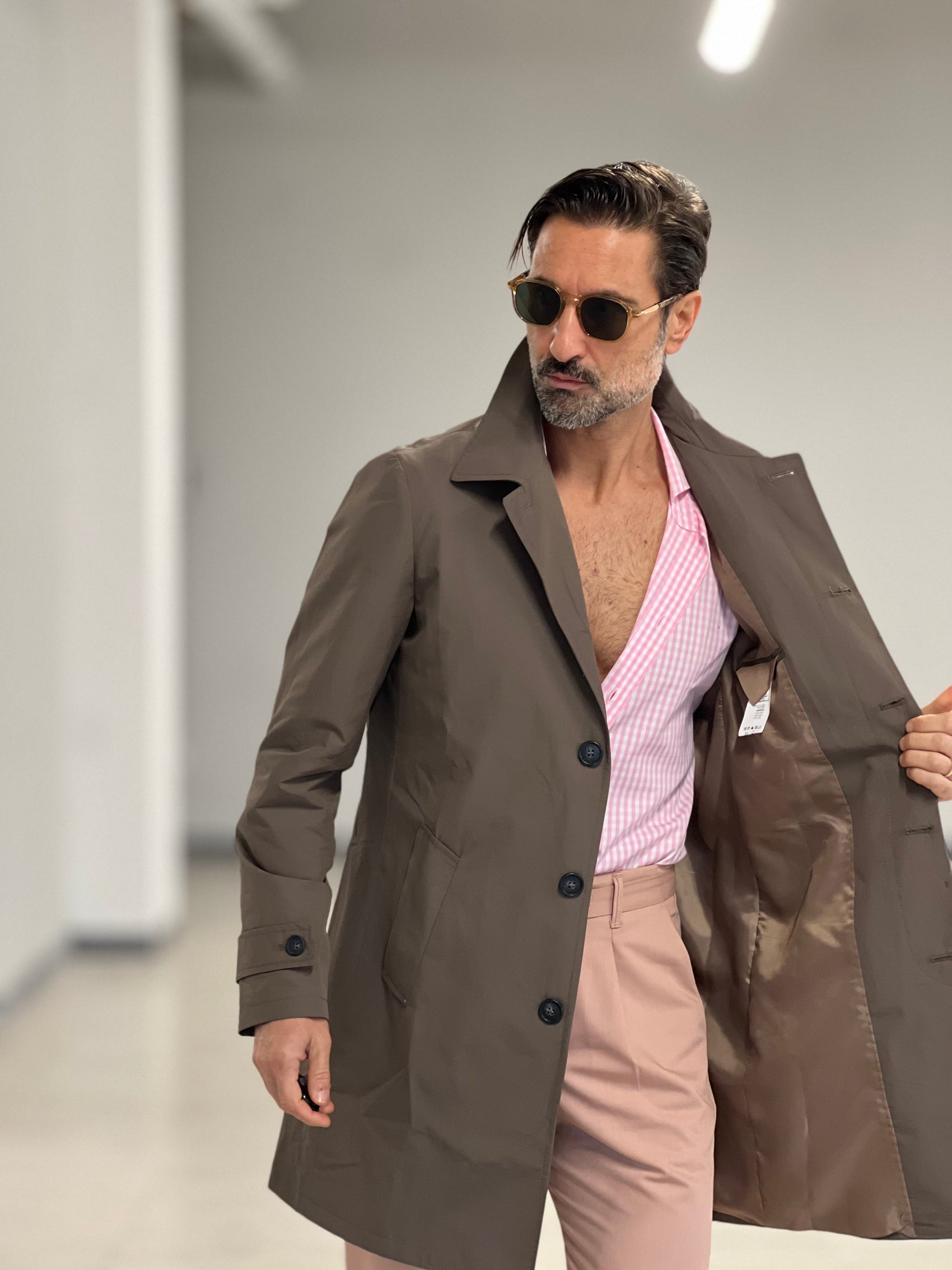 TRENCH MORO TESSUTO TECNICO IMPERMIABILE COLLO CAMICIA 007