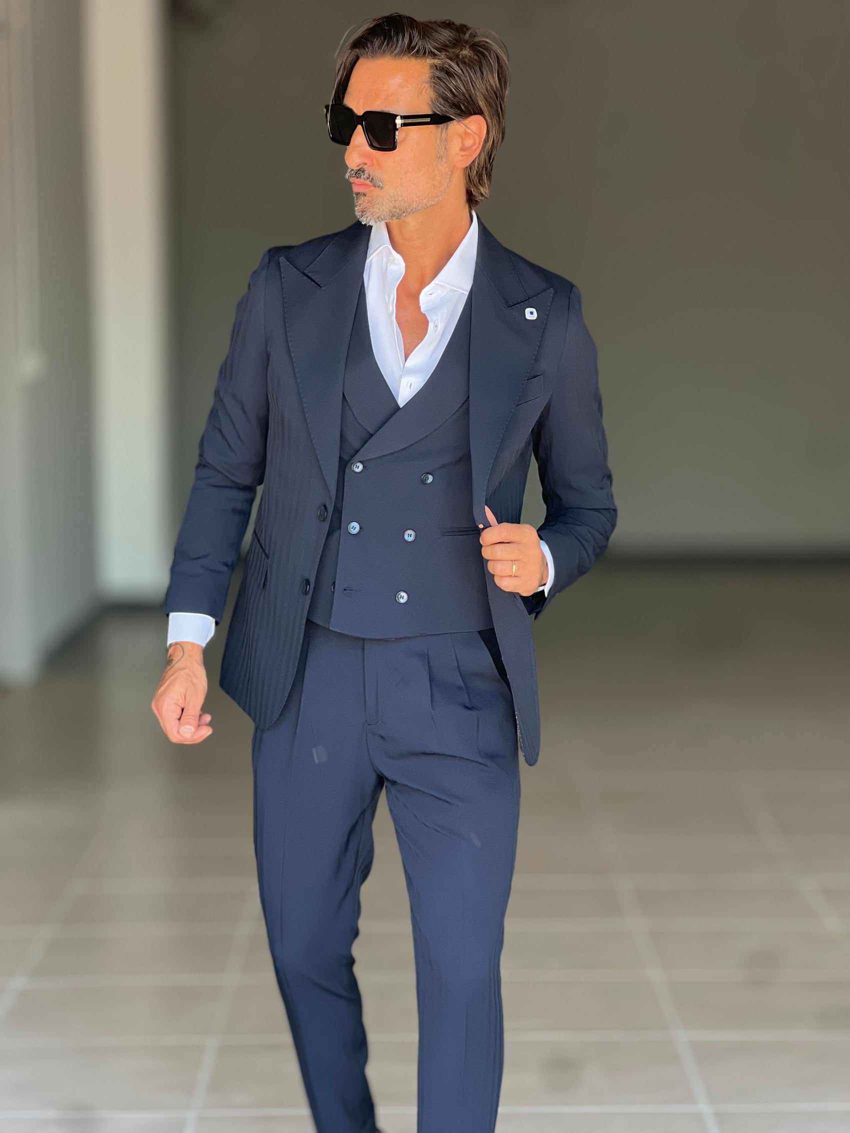ABITO BLU  MONOPETTO  3 PEZZI  TRAMATO GILET PETRO'