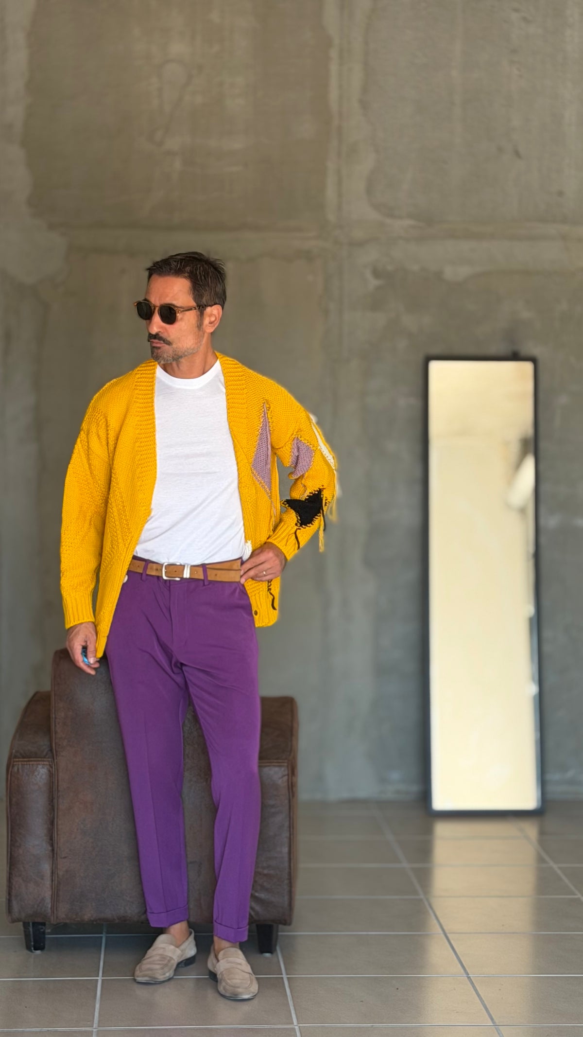 CARDIGAN GIALLO ROMBO   CROP  FIT  PESANTE