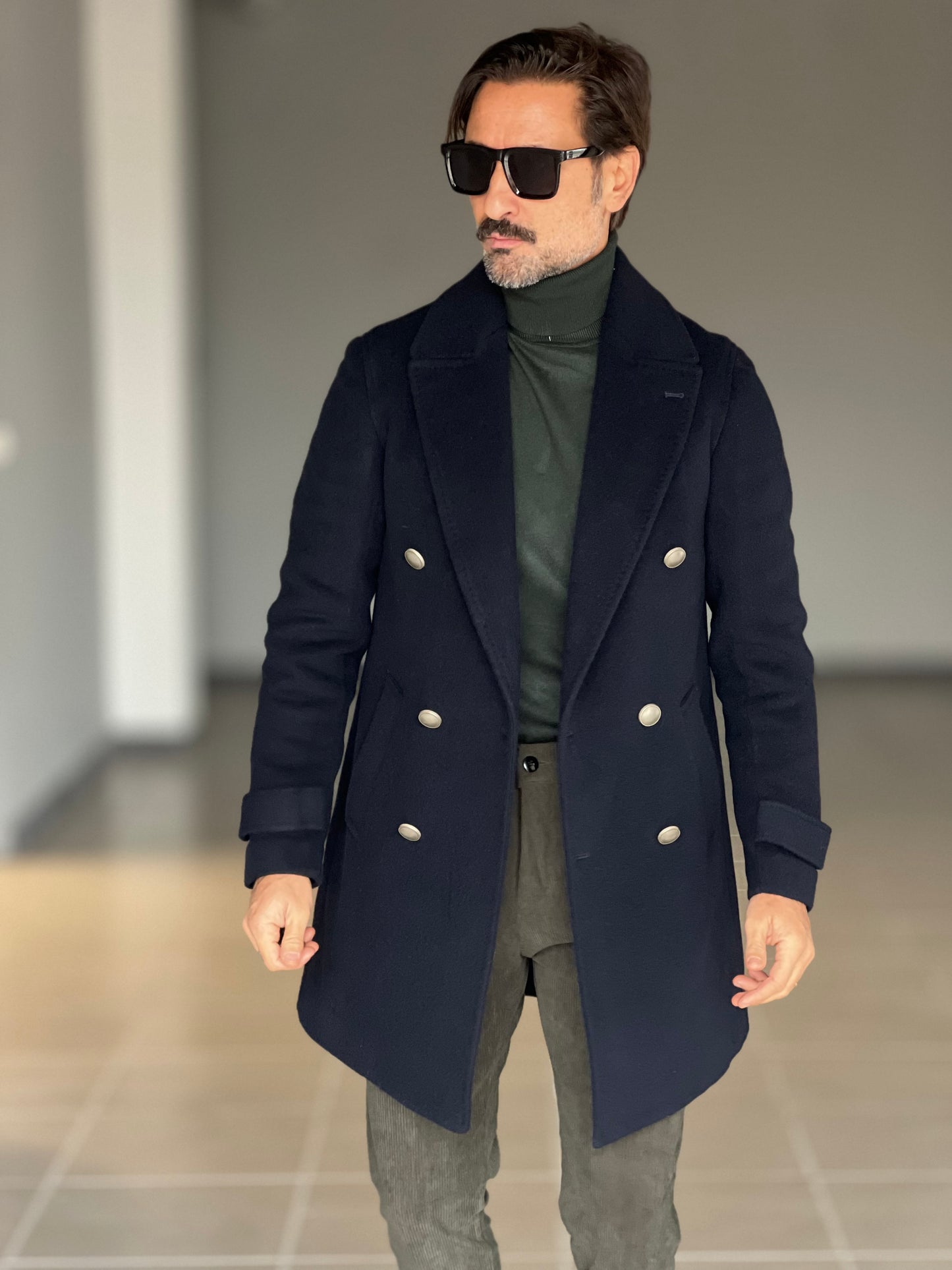 BLUE HIGH NECK COAT