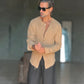 CAMICIA COREANA CARAMELLO  CHIARO GOFFRATA COTONE  EFFETTO LINO. 278