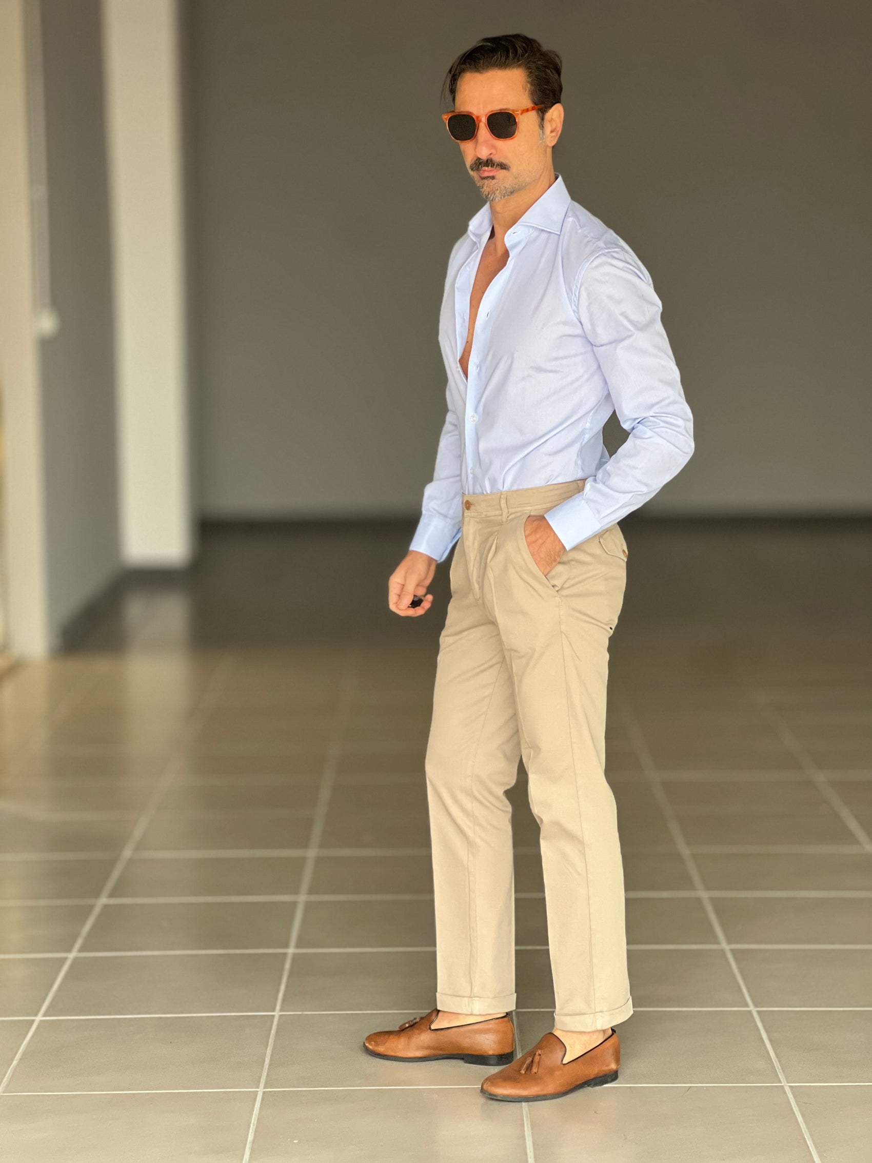 PANTALONE  PINCES  CAMMELLO  GABARDINE DI COTONE G PLAY