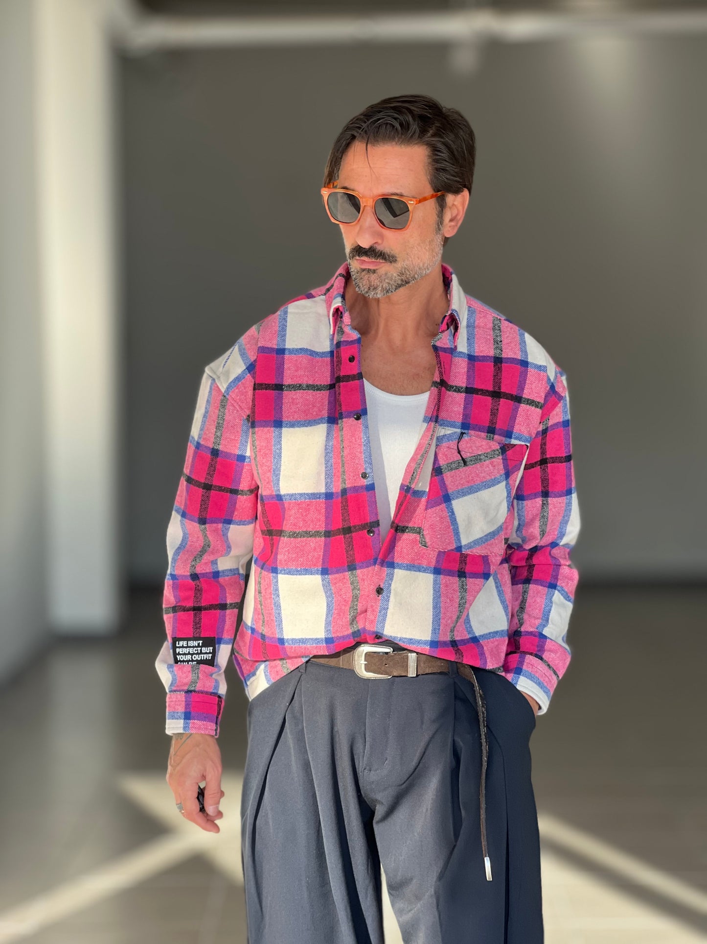 CAMICIA FLANELLA TARTAN ROSA E PANNA