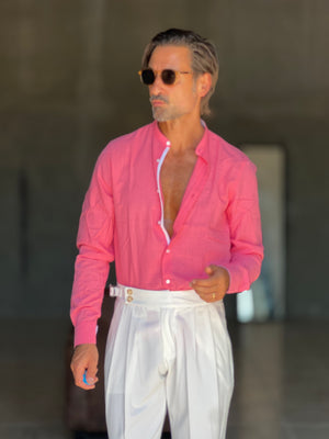 CAMICIA COREANA CORALLO  LINO