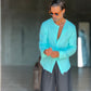 CAMICIA COREANA VERDE ACQUA GOFFRATA COTONE  EFFETTO LINO 278