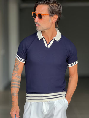 BLUE THREAD COTTON CREW NECK SWEATER