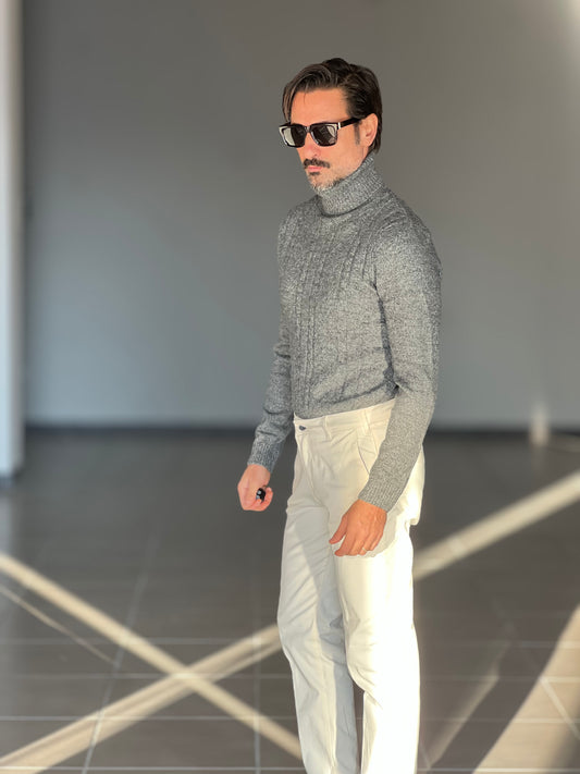 COLLO ALTO TRECCIA GRIGIO PERLA  VISCOSA TELAMIRA