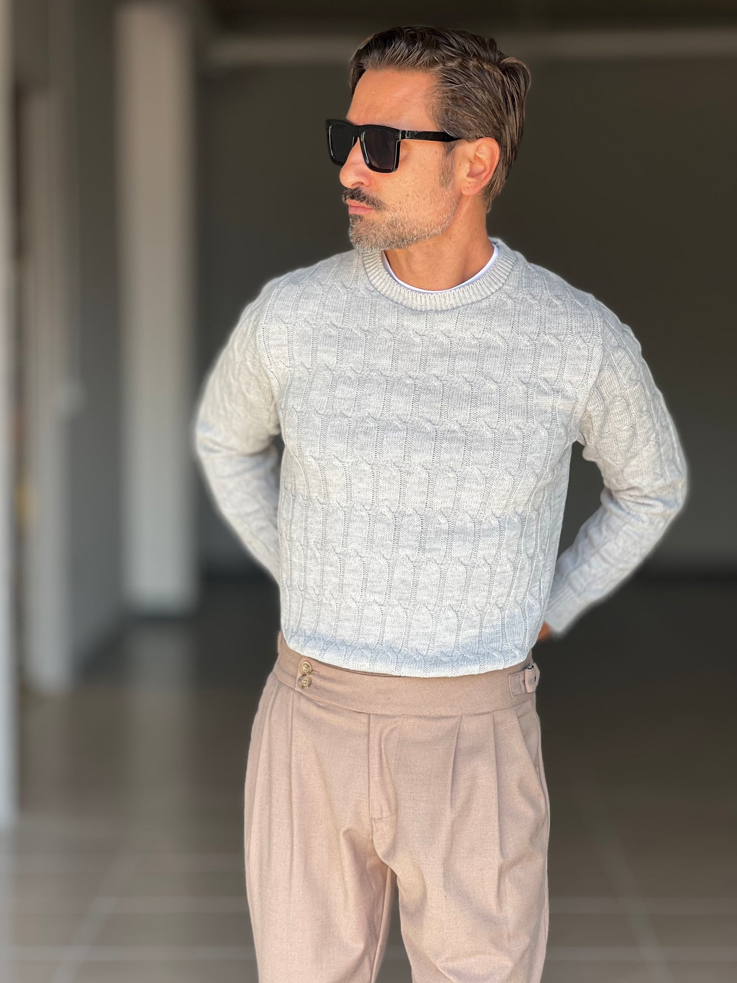 BLUE THREAD COTTON CREW NECK SWEATER