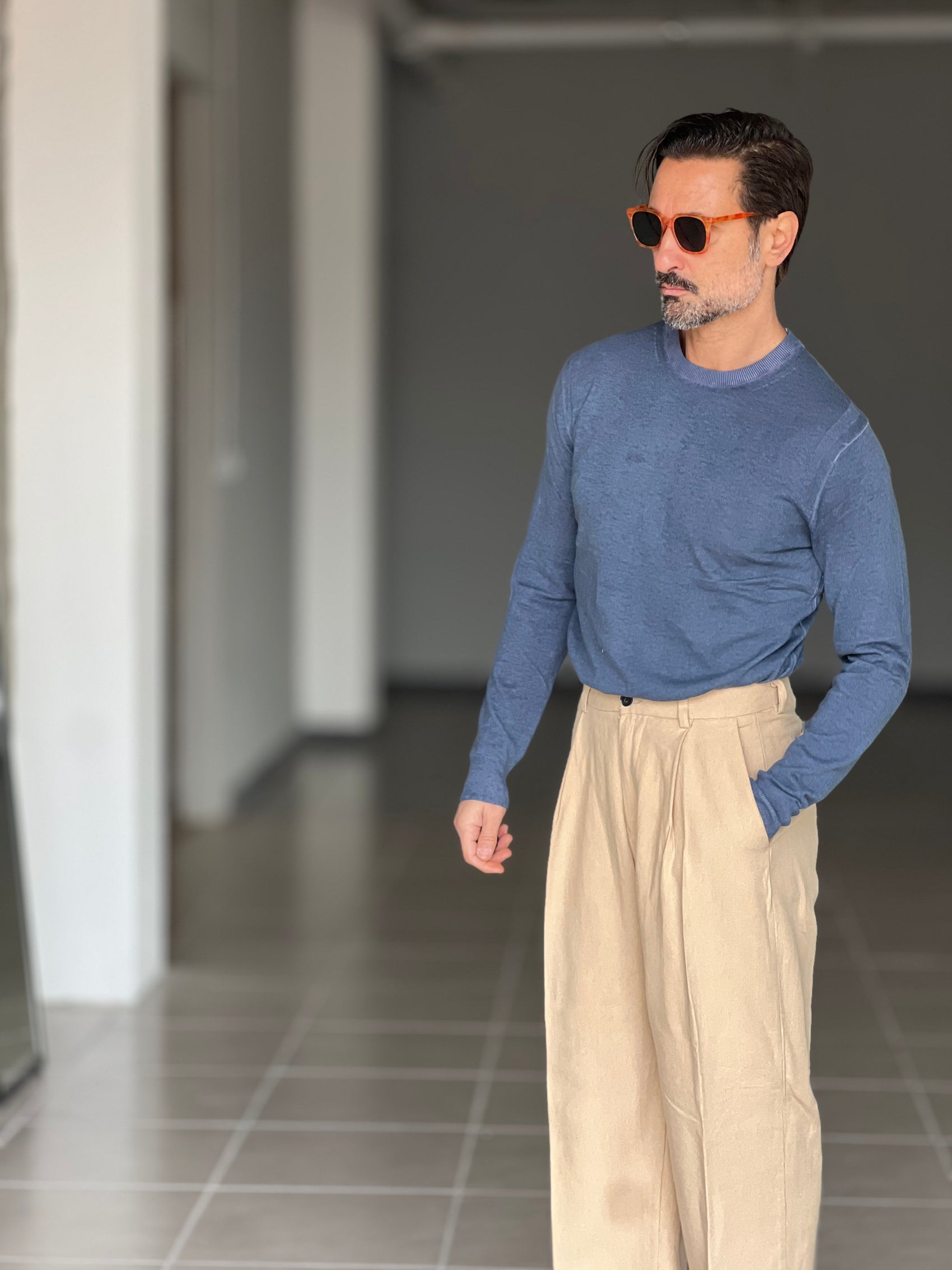 MAGLIA BLU COTONE TINTO  FREDDO