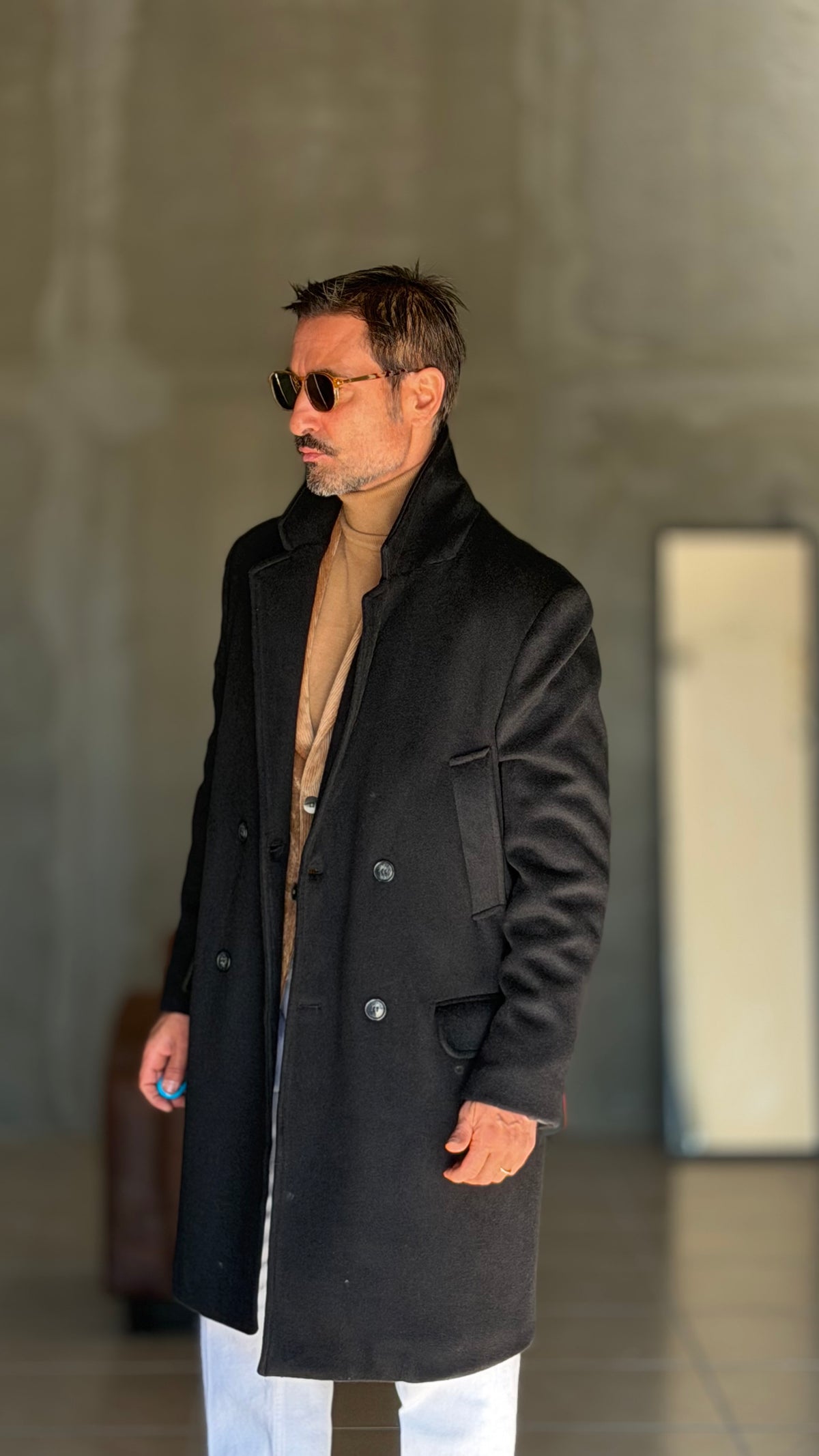 CAPPOTTO NERO DOPPIPETTO OVER FIT EFFETTO PANNO VISCOSA E MISTI TELAMIRA