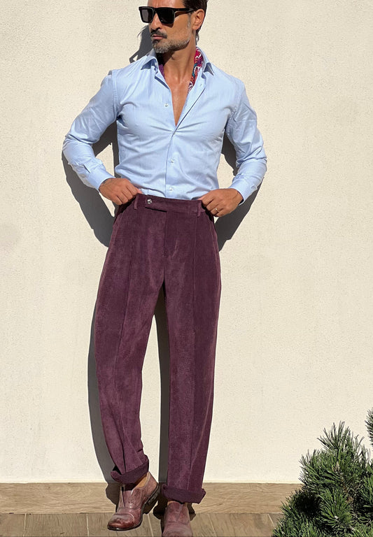 PANTALONE VELLUTO PRUGNA  PINCES VITA ALTA XAGON