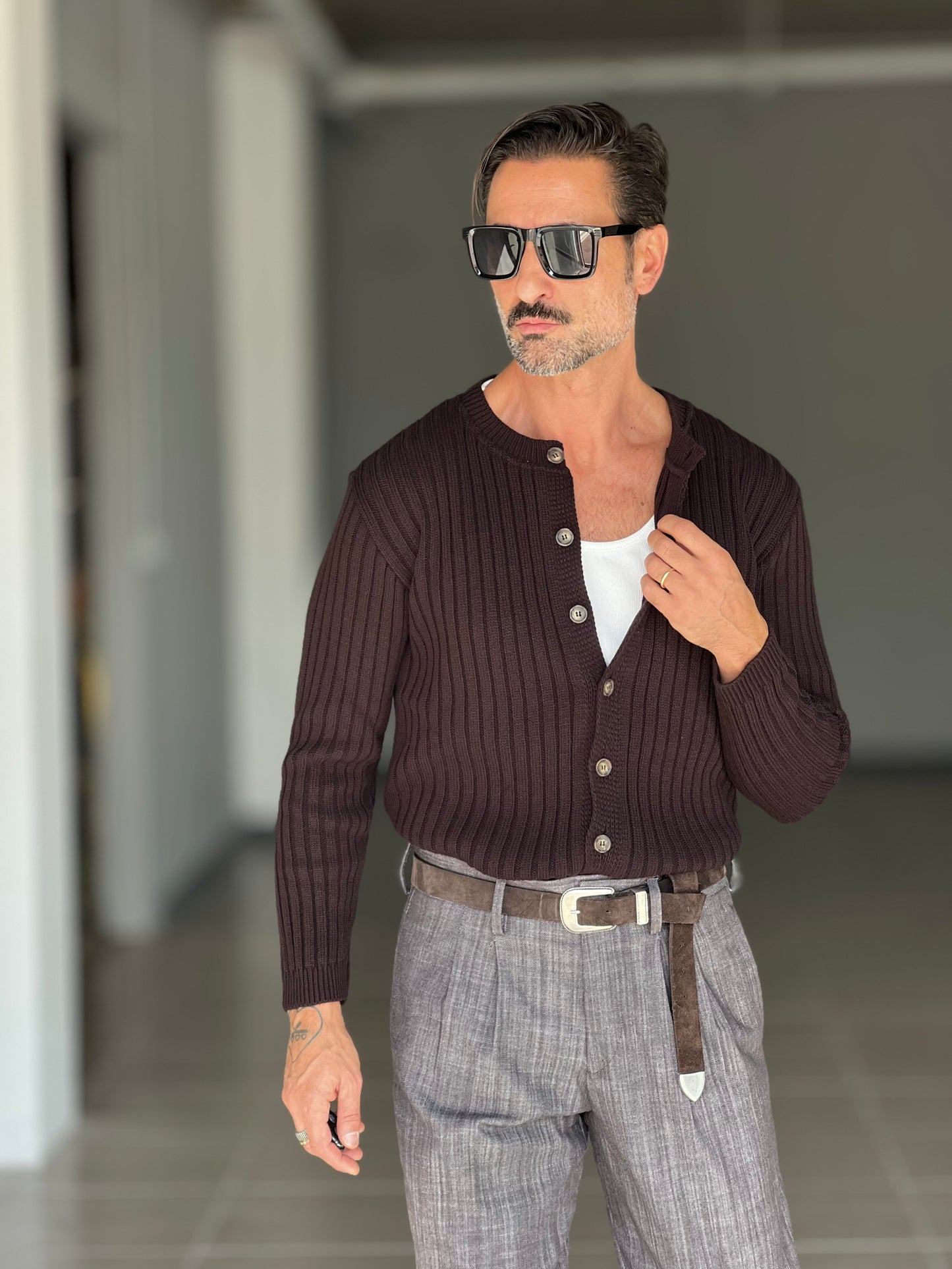 BLUE THREAD COTTON CREW NECK SWEATER