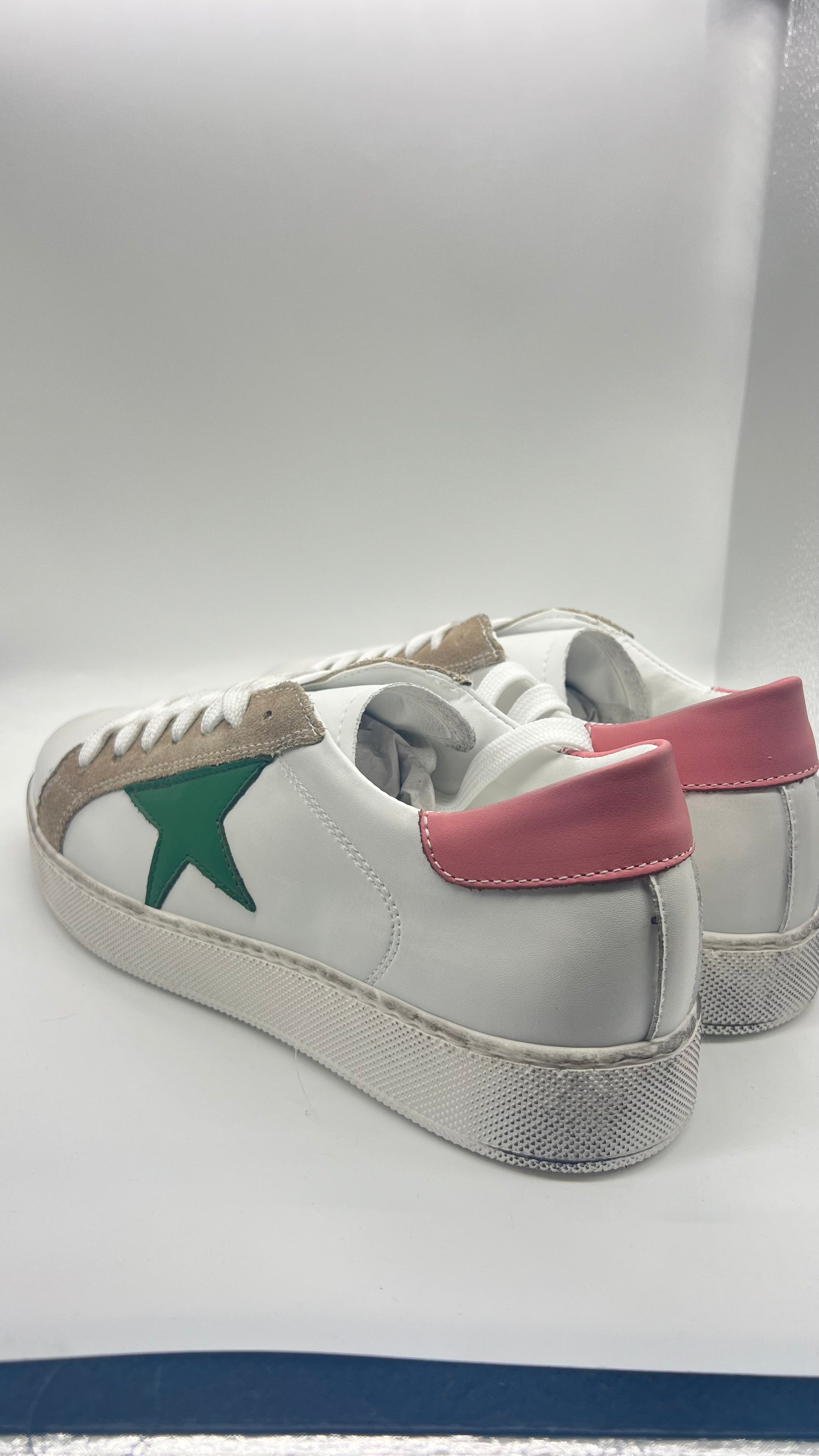 LEATHER AND SUEDE SNEAKERS WITH YELLOW CAP
