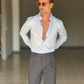 NEW CAMICIA CELESTE POPELINE DI COTONE STRECH