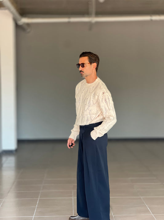 PANTALONE  FONDO AMPIO BLU DOPPIA PINCES