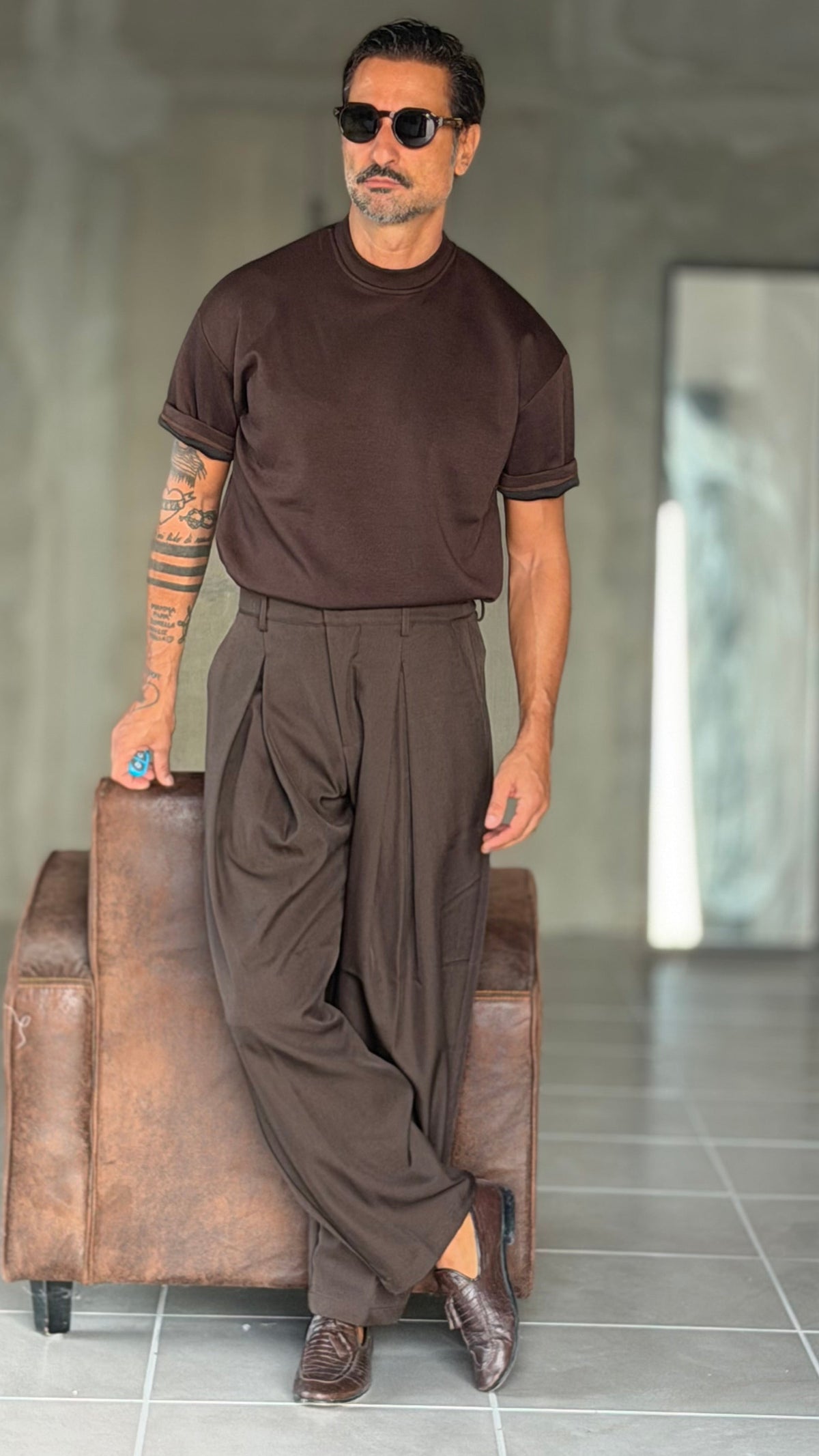 PANTALONE  MORO  PINCES VISCOSA  MEZZA MOLLA FONDO BALOON   EFFETTO FLANELLA BATTUTA 500 ( abbinabile alla camicia crop 500)