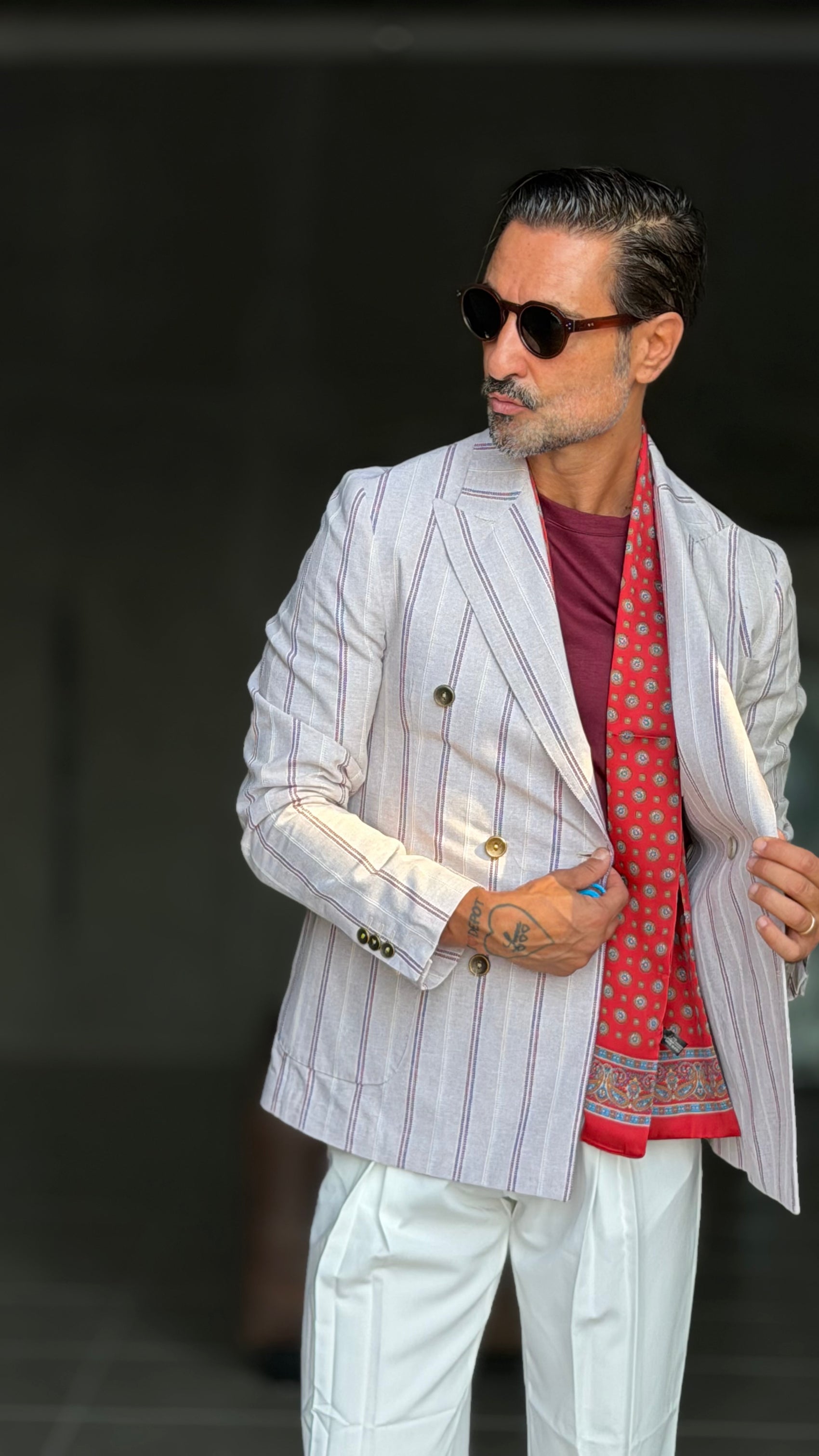 GIACCA DOPPIOPETTO BEIGE GESSATA BORDEAUX COTONE