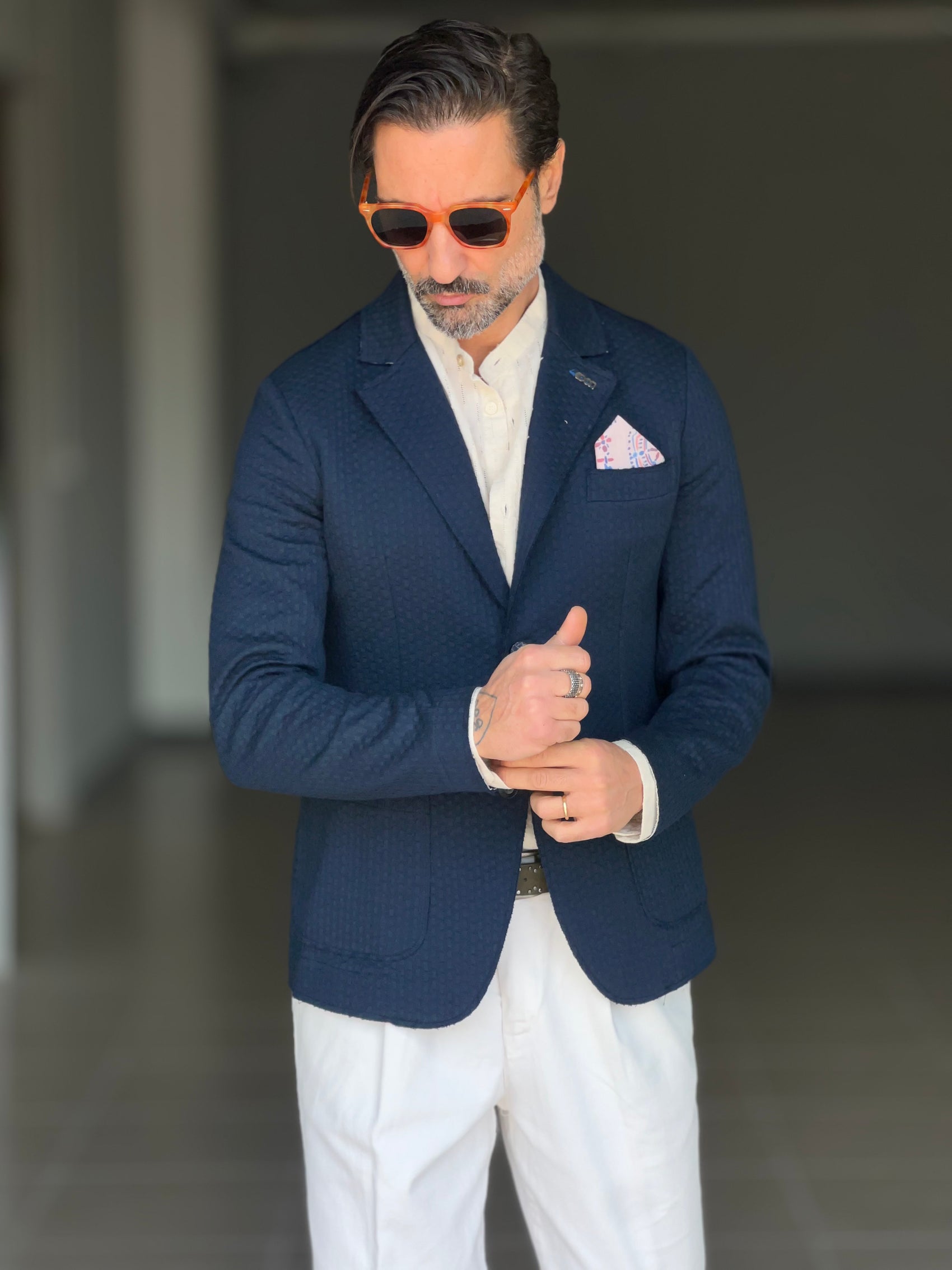 GIACCA KOON BLU TESSUTO OPERATO 0047