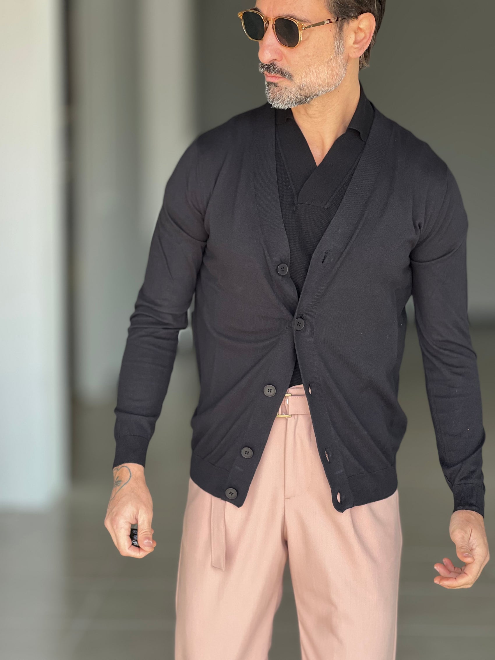 CARDIGAN RASATO  NERO COTONE