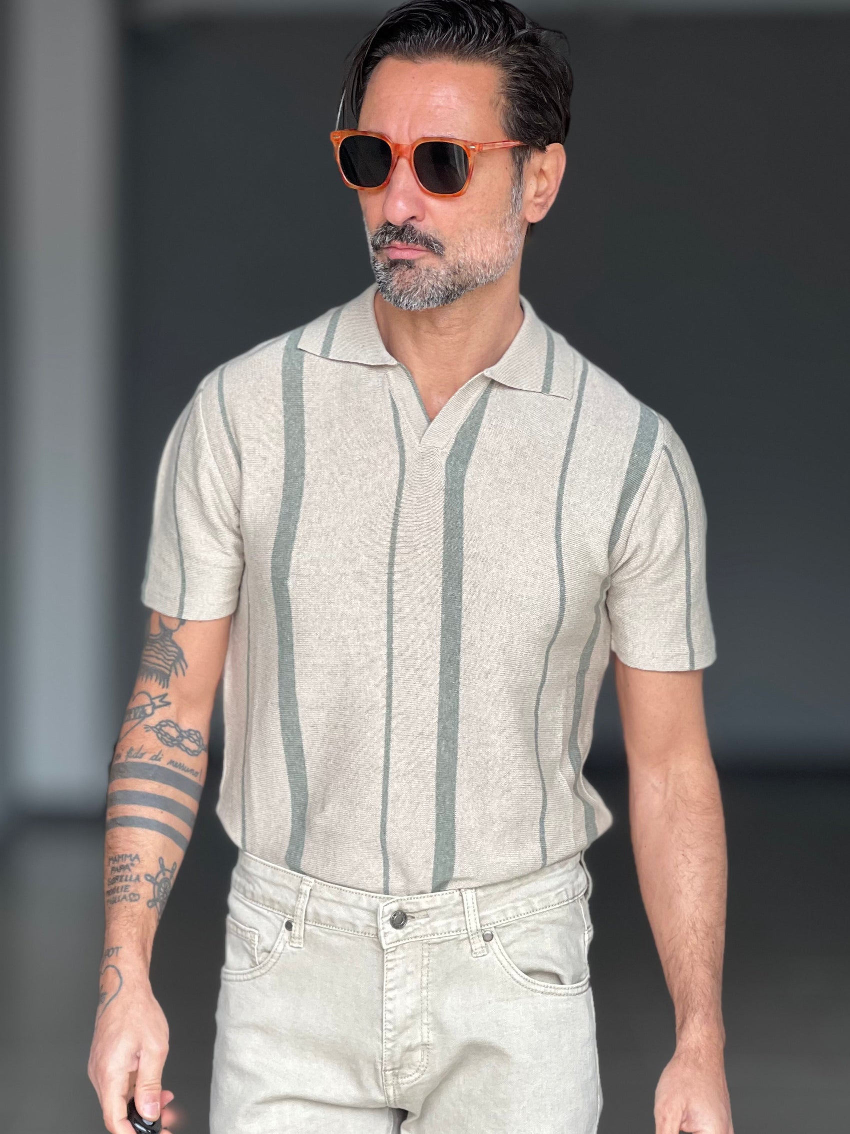 POLO CORDA  MISTO LINO BICOLORE