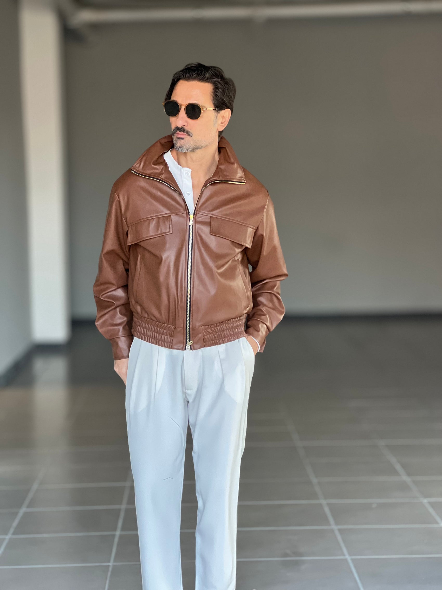 GIUBBINO CUOIO  ECOPELLE CROP OVERSIZE