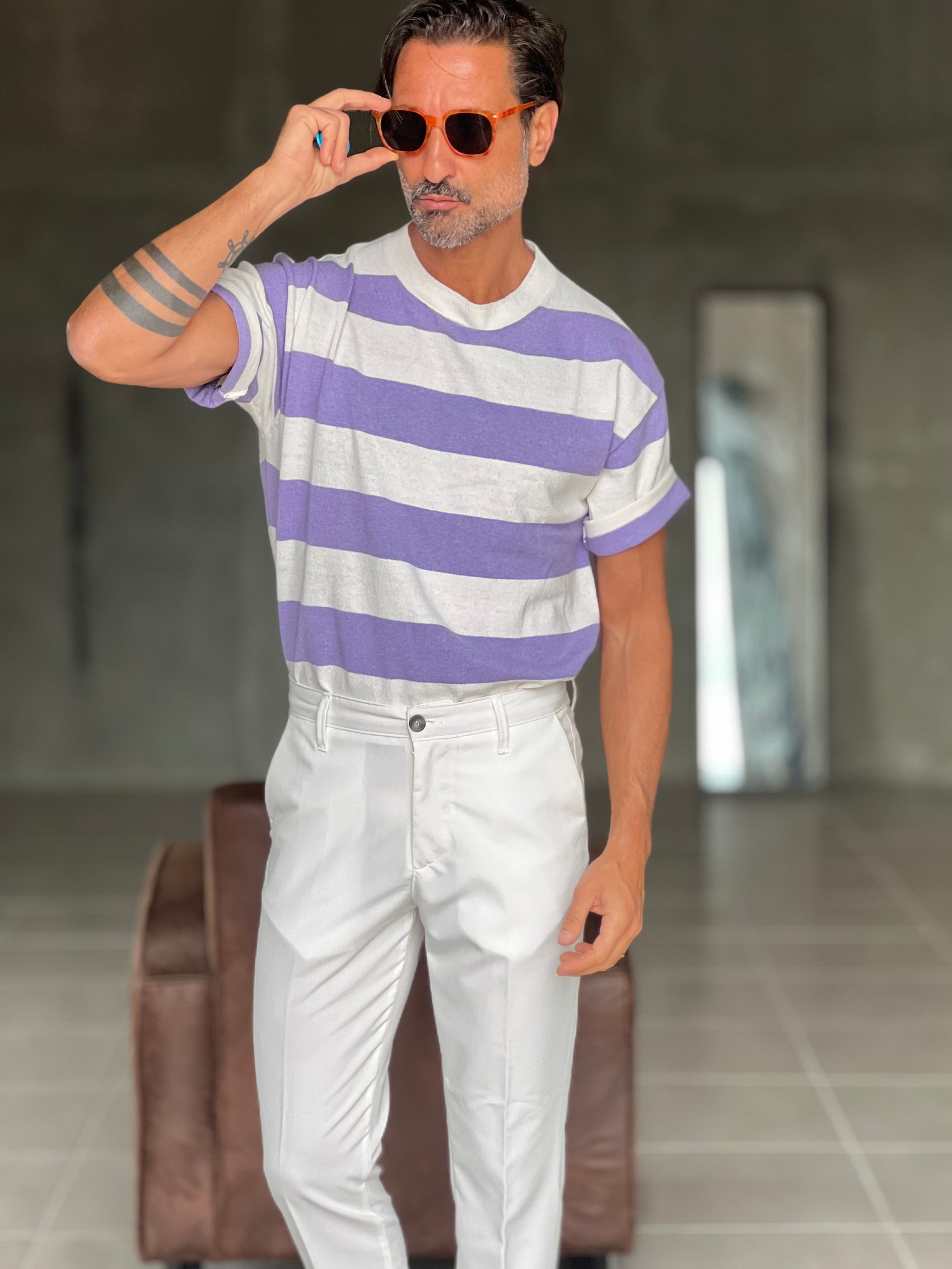 MAGLIA  GIRO RIGA LILLA  E BIANCA 68