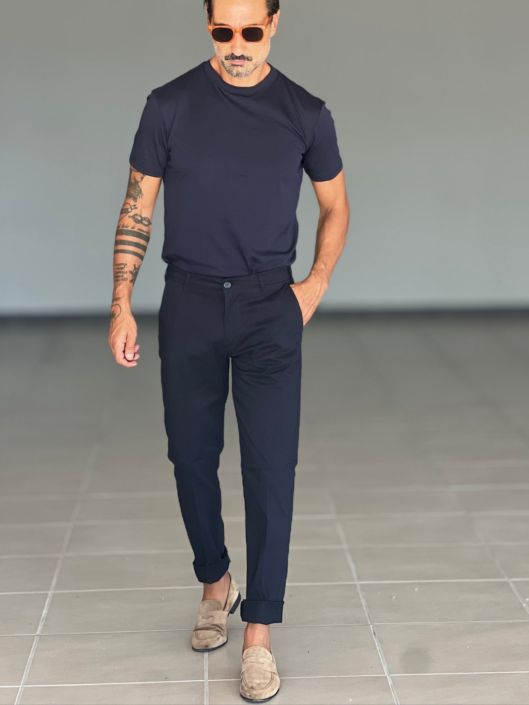 *PANTALONE  BLU NAVY  GABARDINE DI COTONE