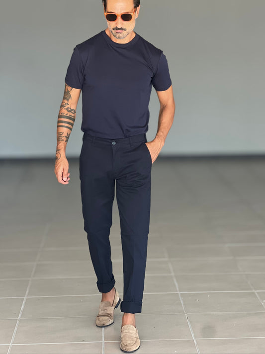 PANTALONE  BLU NAVY  GABARDINE DI COTONE