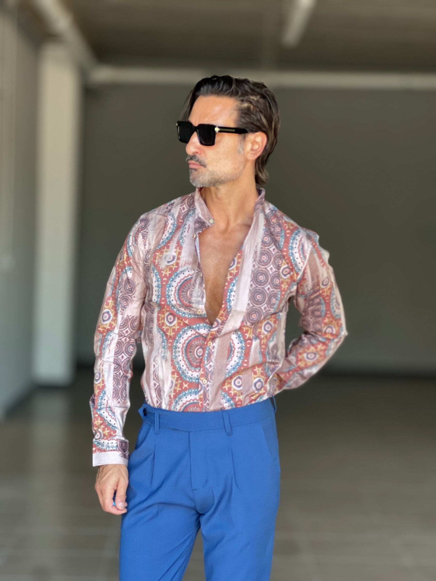 PANTALONE BLU ELETTRICO  VITA ALTA PINCES VISCOSA