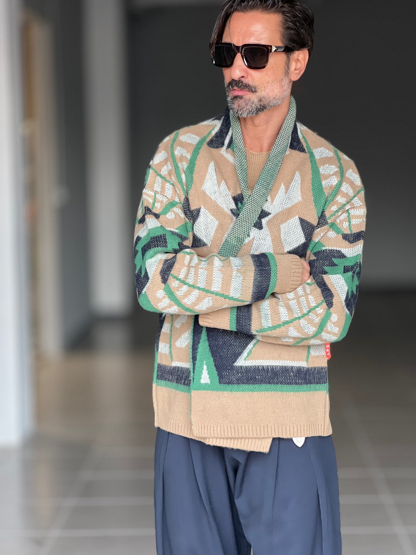 BEIGE COTTON OPEN CARDIGAN