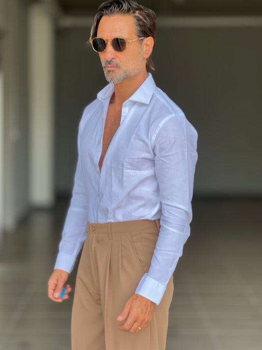 CAMICIA  BIANCA LINO E MISTI COLLO ITALIANO