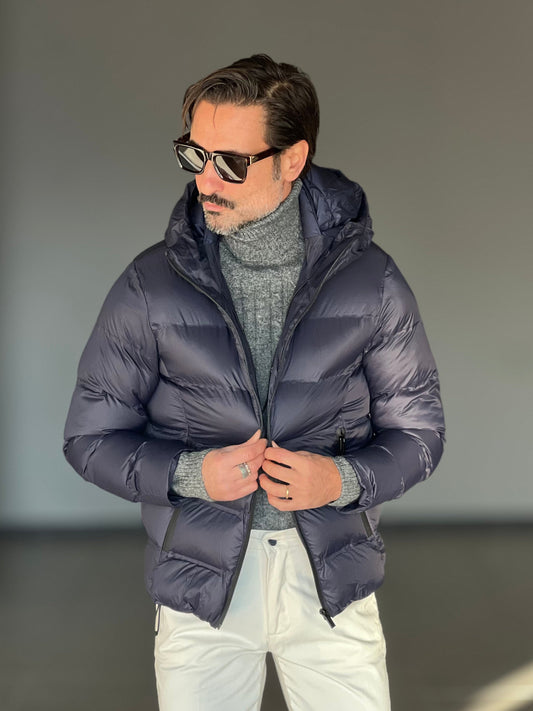 PIUMINO BLU NAVY TECNCO COLLO  CAPPUCCIO SCIARPA TELAMIRA