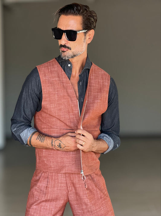 GILET  MATTONE  FIAMMATO ZIP STONDATO PETRO'