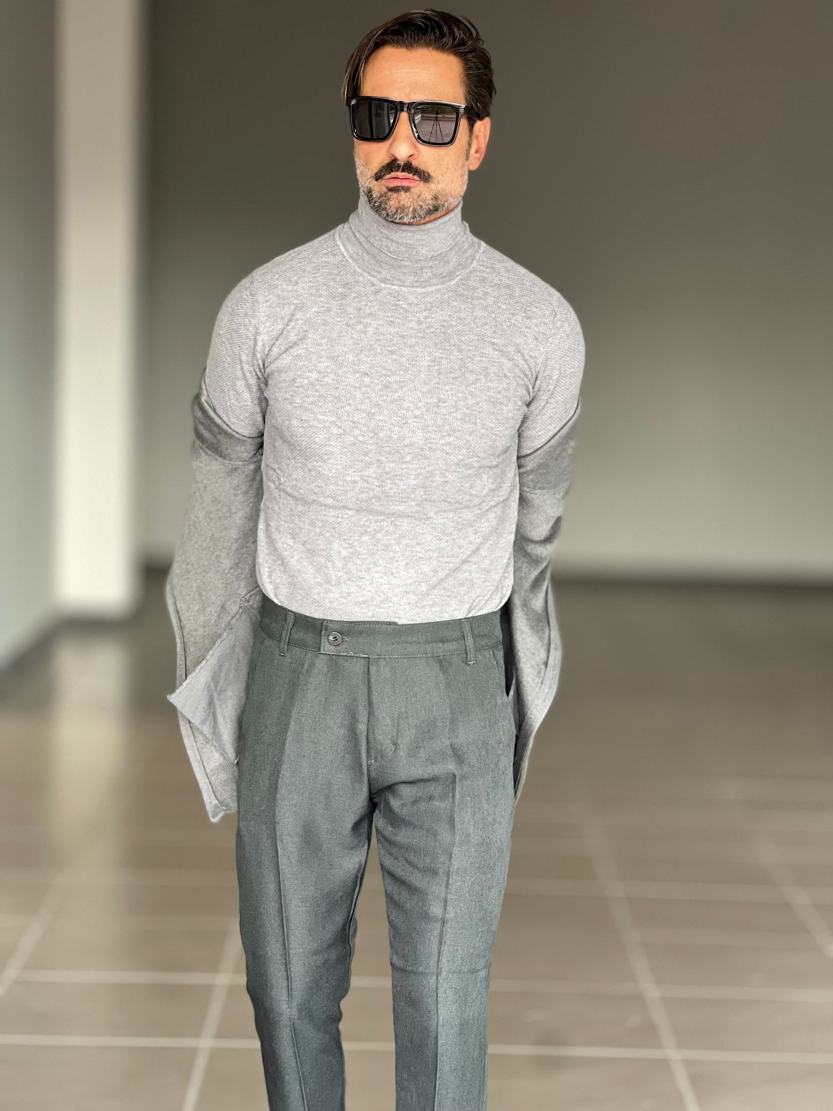 COLLO ALTO  GRIGIO RASATO NIDO D'APE