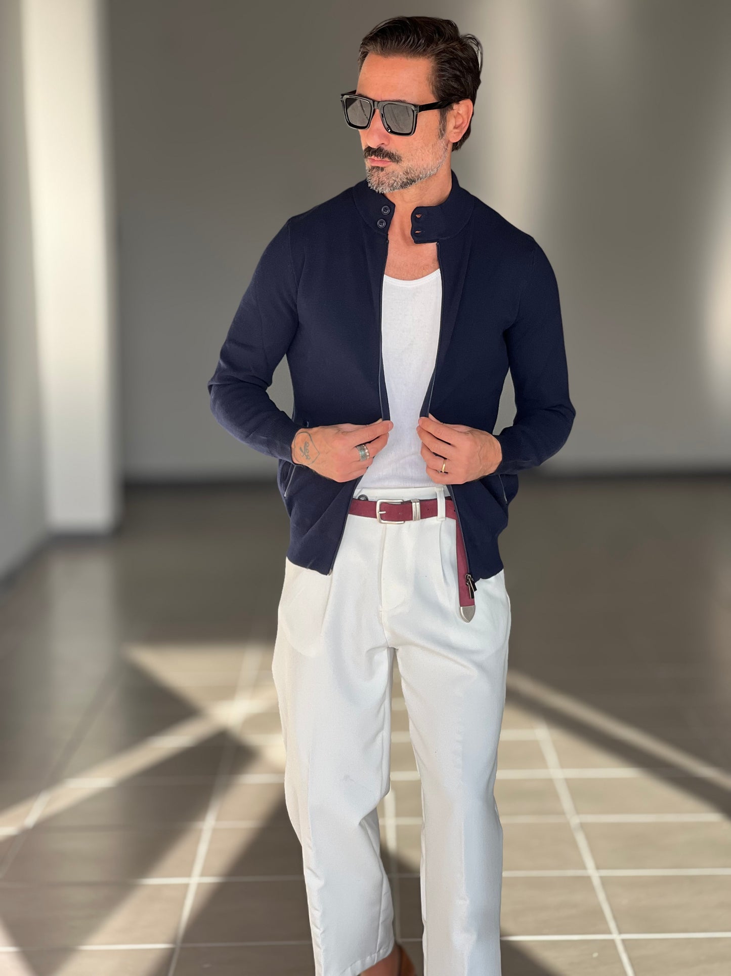 BEIGE COTTON OPEN CARDIGAN