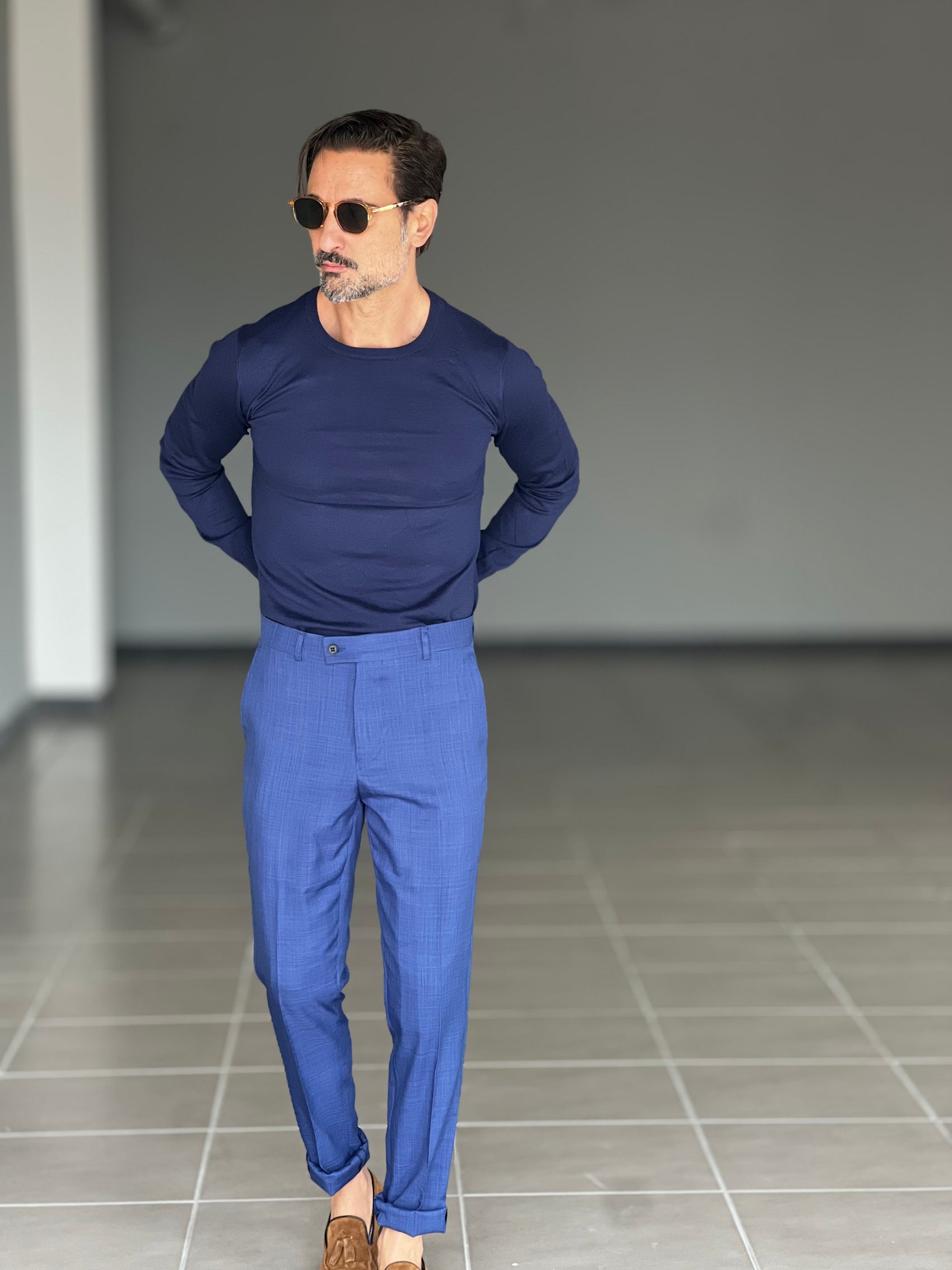 MAGLIA  GIRO BLU  FILO COTONE RASATO