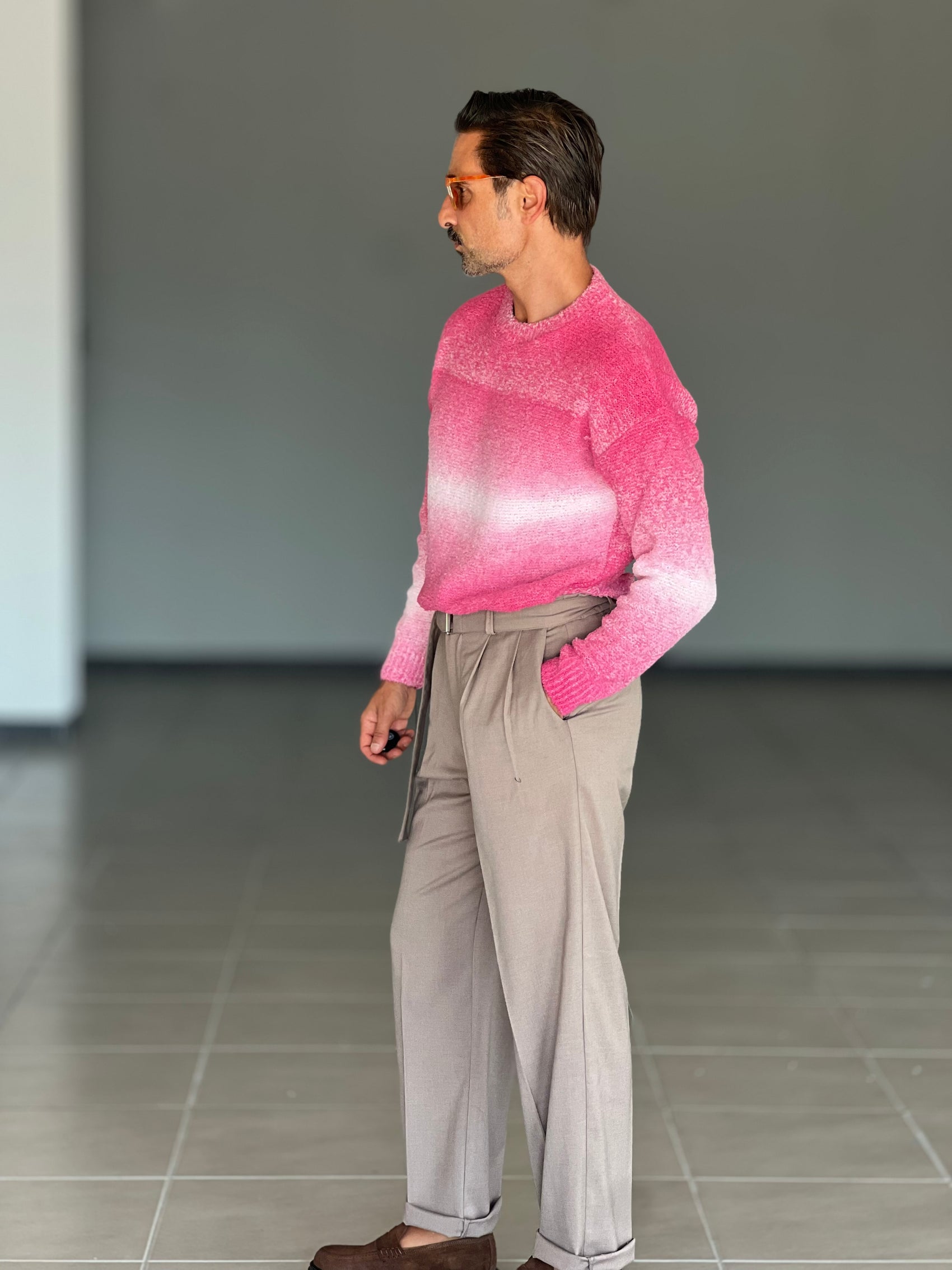 PANTALONE  FONDO AMPIO TORTORA CINTURA VISCOSA E MISTI