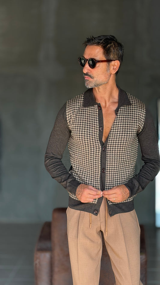 CARDIGAN  POLO MORO PIE DE POULE HAMAKI-HO VISCOSA E MISTI