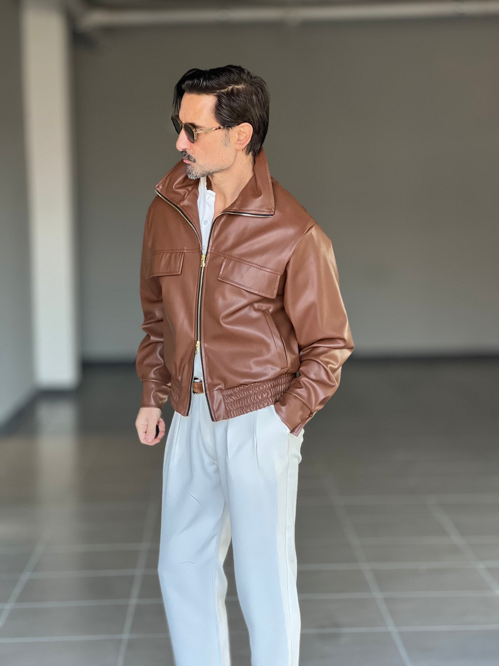 GIUBBINO CUOIO  ECOPELLE CROP OVERSIZE