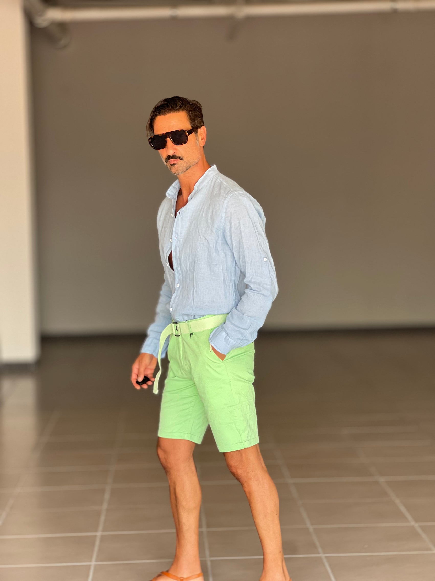 BERMUDA PANTALONE VERDE MELA  COTONE INSERTO CINTURA