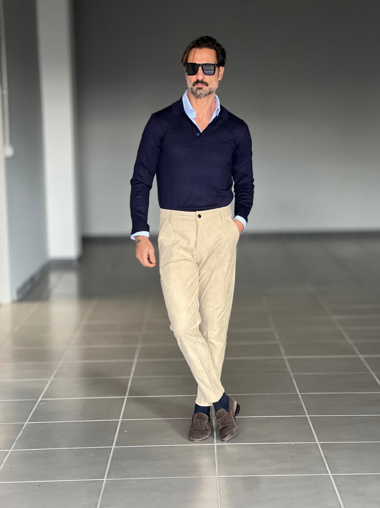 PANTALONE CREMA VELLUTO MILLERIGHE GAMBA DRITTA TASCA AMERICA