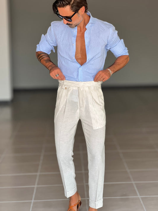 PANTALONE SABBIA   VITA ALTA  LINO E MISTI