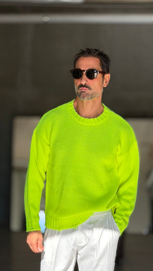 PULLOVER GIALLO FLUO  OVERFIT TESSUTO  MISTO EFFETTO SHETTLAND