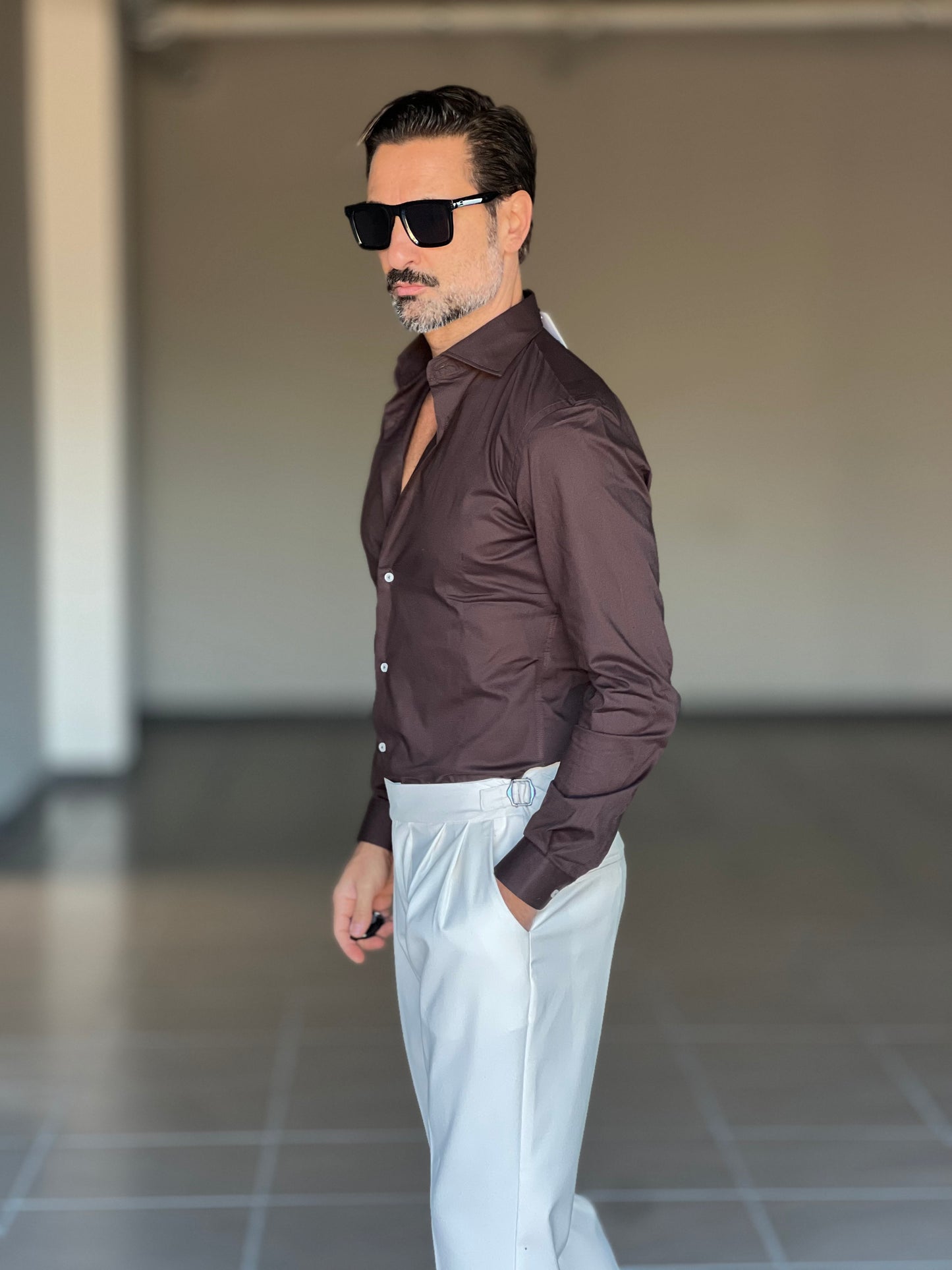 CAMICIA MORO  POPELINE DI COTONE STRECH