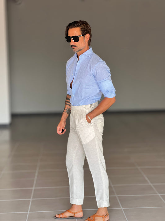 PANTALONE SABBIA   VITA ALTA  LINO E MISTI