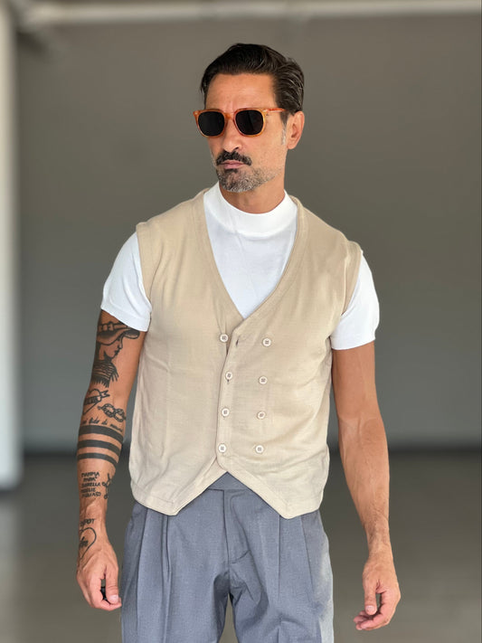 GILET MAGLIA CREMA DOPPIOPETTO