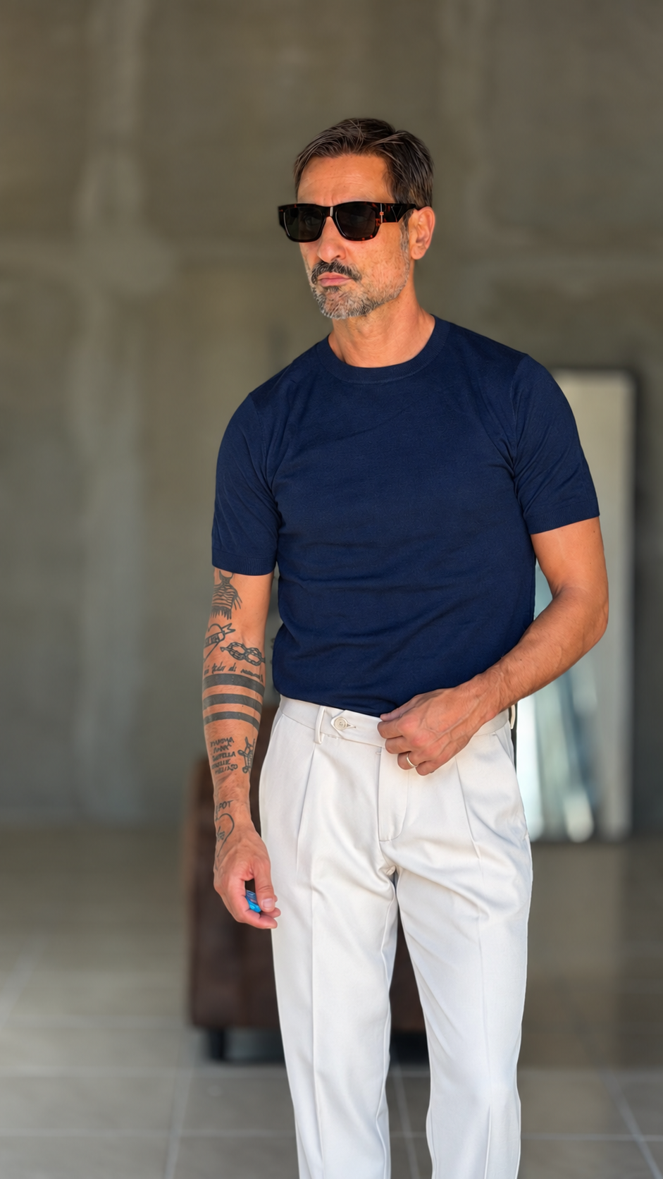 MAGLIA BLU  TELAMIRA EFFETTO LANA MEZZA MANICA